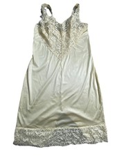 Vintage Vanity Fair Slip Dress Womens 36 Beige Lace Detail Adjustable Straps