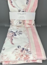 Laura Ashley Pink Purple Floral Plush Throw Blanket Reversible to Stripes 50x70"