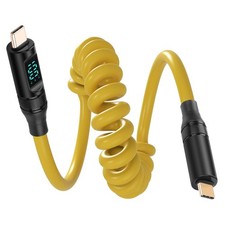 CERRXIAN 3.3FT USB C Coiled Cable with Light LED Display,100W 20Gbps yellow
