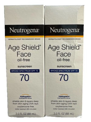 2 neutrogena spf 70 age shield face oil free 3oz ea exp 2026 creased box