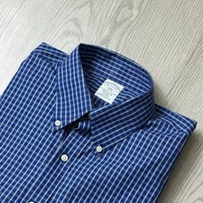 Brooks Brothers Regular Fit Cotton Blue Windowpane Dress Shirt Size 16/34-35