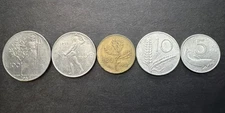 Lot of 5 Vintage Coins Italian Republic 100 50 20 10 5 Lire Lira Italy pre-Euro