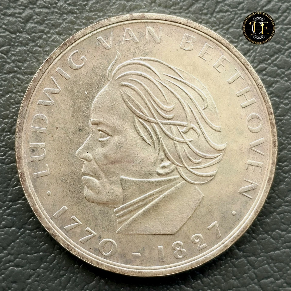 Moneda de plata Alemania 1970 (F) - 5 marcos Ludwig van Beethoven, ¡Estado realmente bonito! Foto 4 de 4