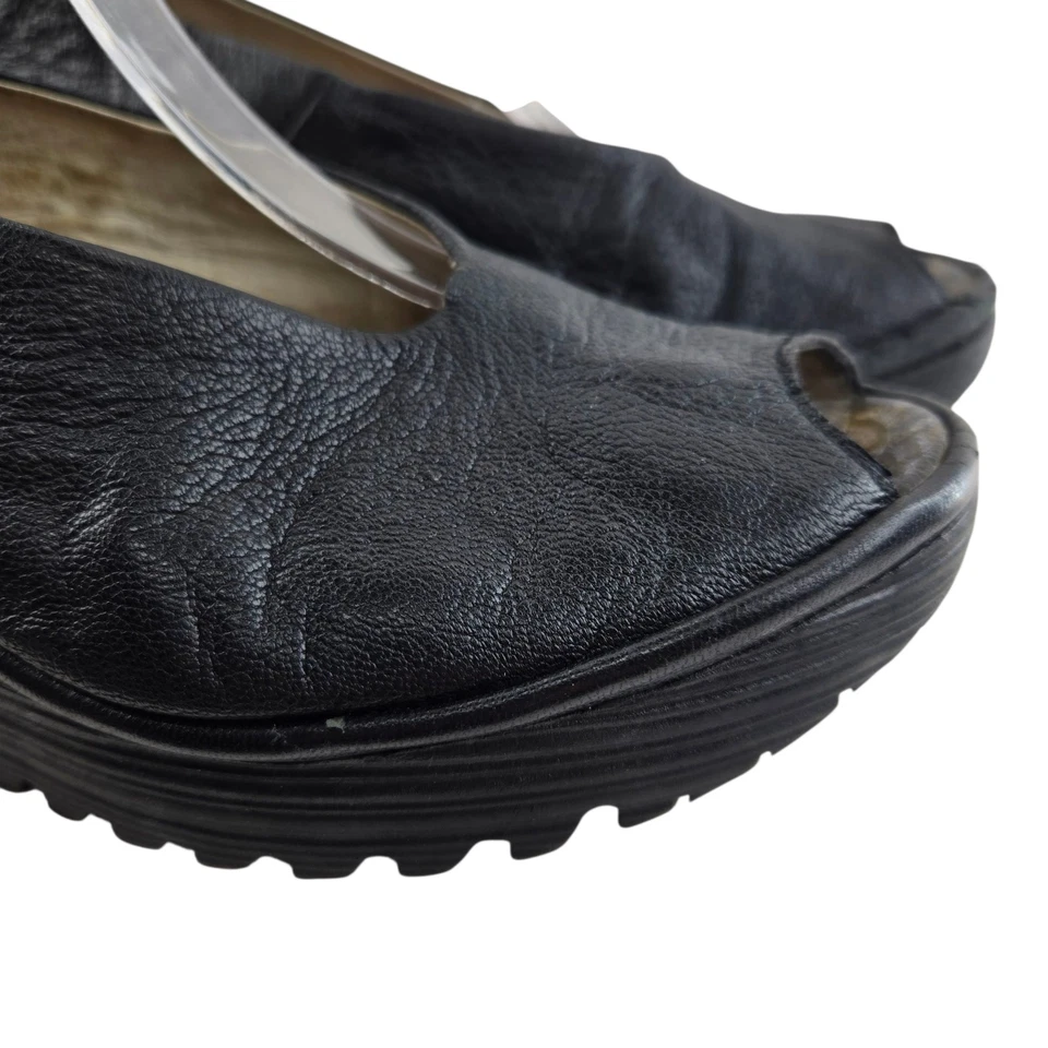 Fly London Yala Sandals Womens 6.5 7 37 Black Leather Wedge Heel Open Toe - Image 3 of 4