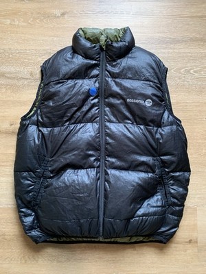 Rossignol Reversible Down Vest Black Green Patched Medium Gilet Full Zip