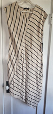 NWT TAHARI Womens S striped Midi Dress Minimalist Lagenlook linen Viscose blend