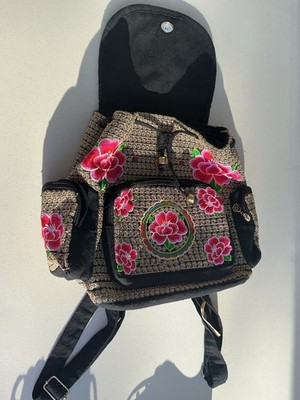 Flower Backpack Mexican Embroidered Pockets Multicolor Ornate Tribal Southwest