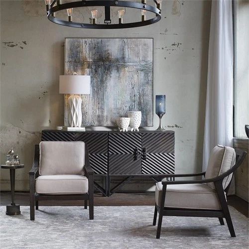 Uttermost Lyle Coastal Wood and Fabric Accent Chair in Walnut and Beige - Picture 8 of 9