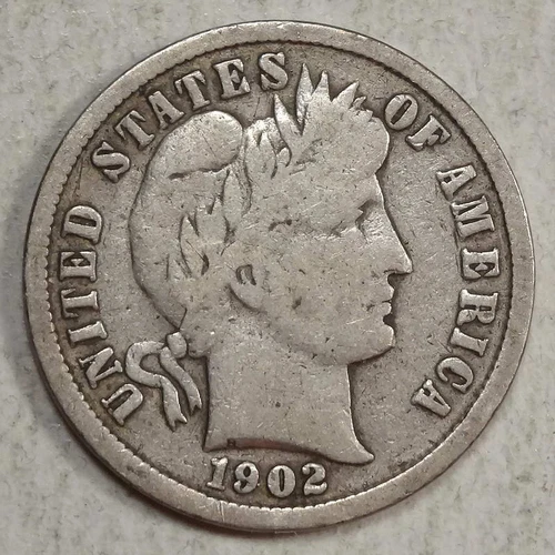 1902-S Barber Dime, Better Date, Very Good   0629-07