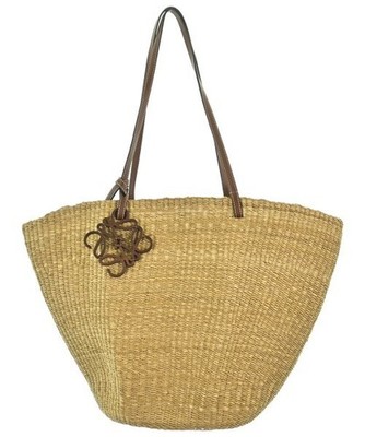 LOEWE Authentic Rattan Large Basket Bag Anagram Shell Beige Womens Preowned