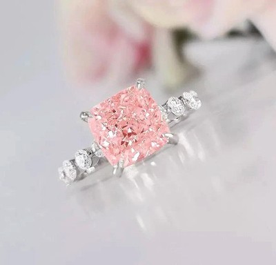 2.50Ct Cushion Cut Lab Created Pink Diamond Solitaire Ring 14K White Gold Plated