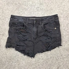 American Eagle Vintage Hi Rise Festival Jean Shorts Womens 6 Black Distressed