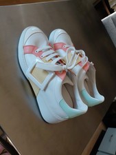 Roger Vivier Viv' Skate leather sneakers with white pink yellow, and mint green