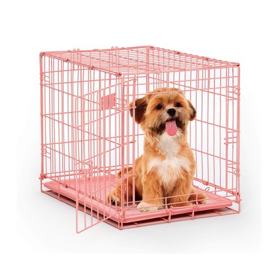 MidWest Homes for Pets Pink Dog Crate, MidWest iCrate 24' Pink Folding Metal Dog