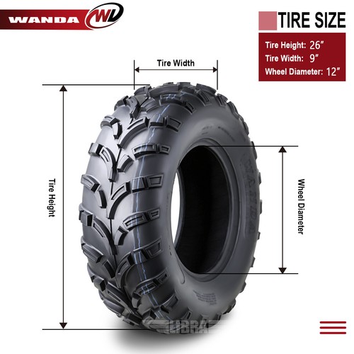 Set 2 front ATV Tires 26x9-12 26x9.00-12 for 10-14 Polaris Ranger 800 Crew/HD/XP - Picture 5 of 9