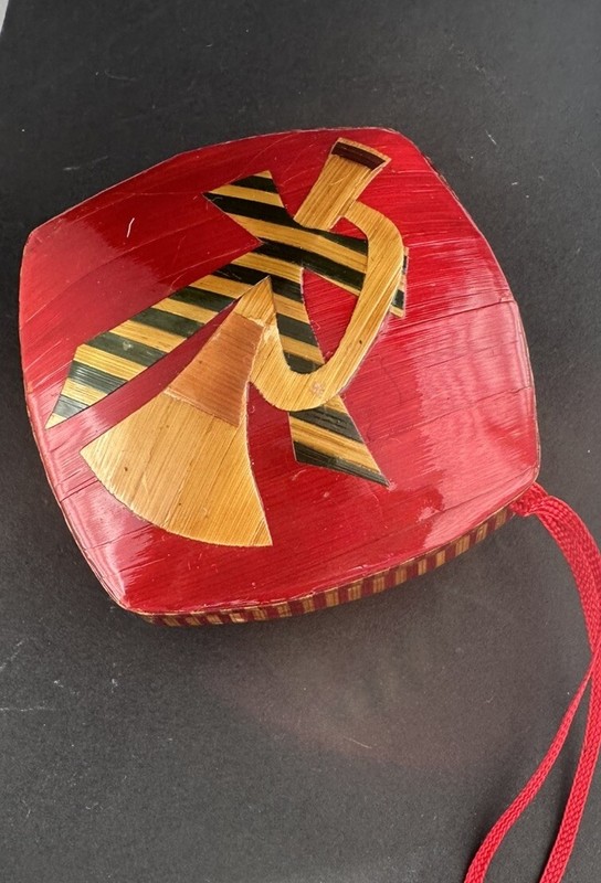 Hand Painted Russian Decoupage Bamboo & Straw Inlaid Box
