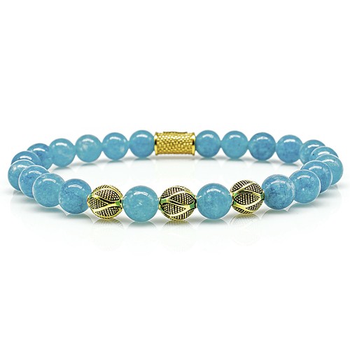 Jade 925 Sterling Silber Armband Bracelet Perlenarmband Amazonite 18k Gold Beads - Picture 5 of 13