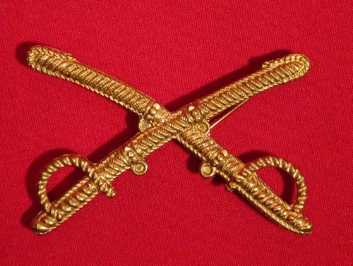 CIVIL WAR 1861 CAVALRY SABRE OFFICER BRASS 'FALSE EMBROIDERED' HAT INSIGNIA 2" W