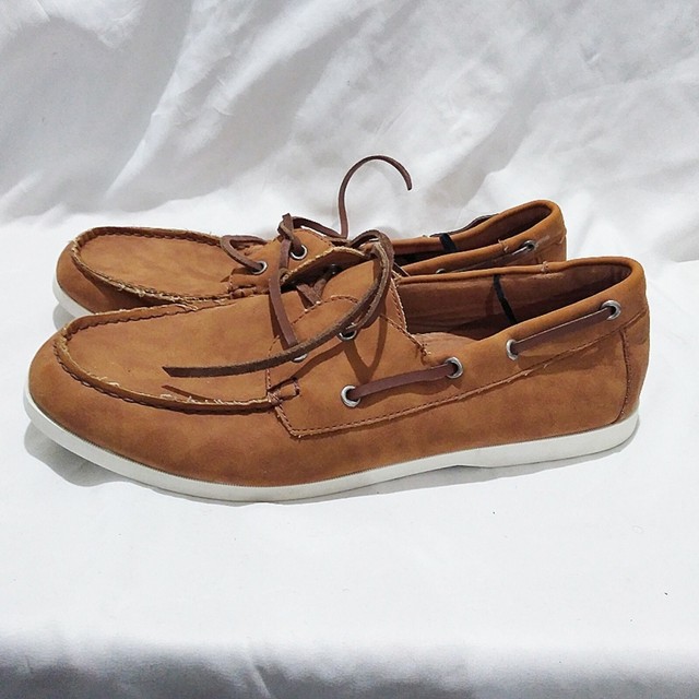 Old Navy Men's Boat Dress Shoes Light Brown White Faux Suede Lace up