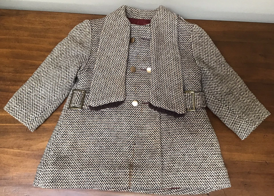 Abrigo Chaqueta Acolchado Gorro Sombrero ILGWU Union Vintage Niño Niña Lana Tweed Foto 4 de 4