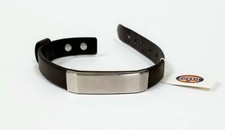 NEW FOSSIL SILVER TONE PLAQUE+CHOCOLATE BROWN LEATHER BRACELET BANGLE 