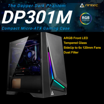 Antec DP301M mATX ARGB LED Tempered Glass Dust Filter Gaming Case 2Ys  Warranty