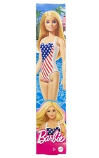 Barbie Doll Wearing American Flag Swimsuit, Barbie Pool and Beach Toys, Blonde