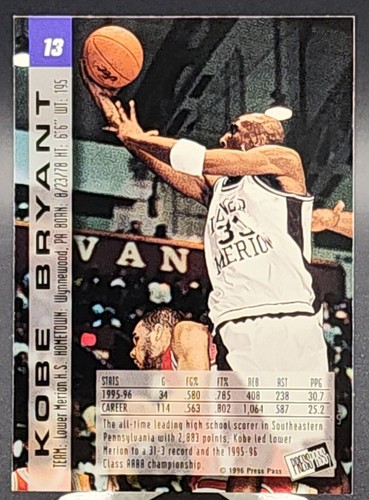 1996 Press Pass Kobe Bryant Draft Pick RC Lamina d'oro SP 13a scelta NBA HOF Lakers - Foto 2 di 2