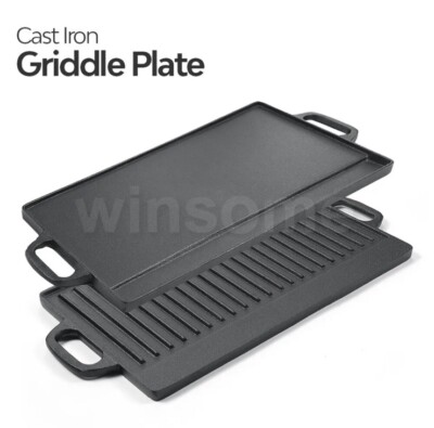 45cm Gusseisen Grillplatte Bratpfanne Grill BBQ Pfanne doppelseitig wendbar