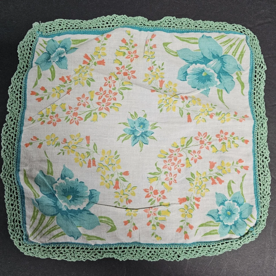 Pañuelo Vintage Floral con Crochet Encaje Borde Borde 10" Juego de 3 (C) Foto 4 de 4