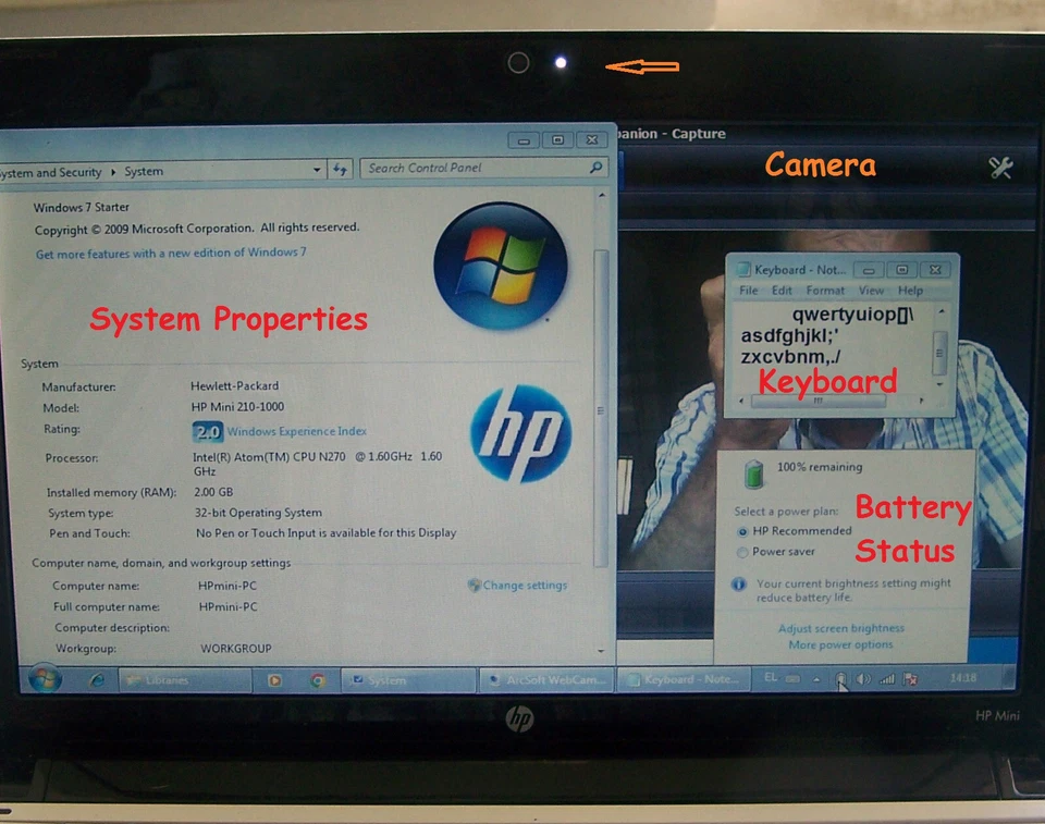 Netbook HP Mini 110-1150ev, 10.1" GOOD CONDITION Win7 ( eee vaio 1005 1025) - Image 3 of 4