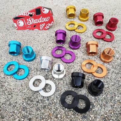 1 PAIR SHADOW CONSPIRACY 3/8 AXLE NUTS WASHERS BMX BICYCLE BOLTS