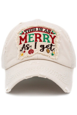 KBETHOS Distressed This is a Merry As I get Christmas Hat Cap NWT