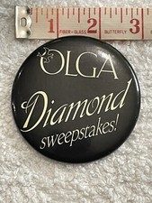 Vintage Olga Lingerie Lapel Hat Pin Brooch Adverting Button Diamond Sweepstakes