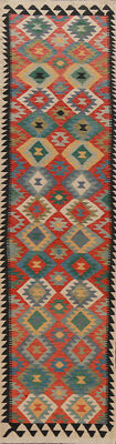 Reversible Kilim Kelim 13' Runner Rug Handwoven Tribal Hallway Carpets 3x13 ft