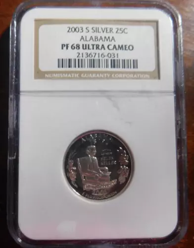 2003 s alabama 25C Washington silver state Quarter Proof ngc pr68 ultra cameo