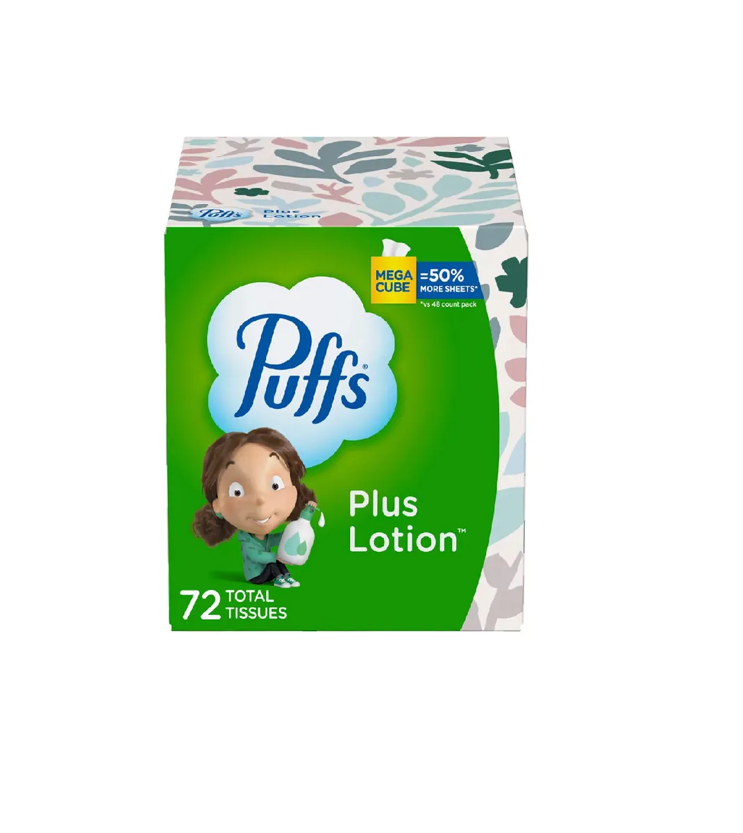 Puffs Plus Lotion Facial Tissue, 1 Mega Cube, 72 Facial Tissues per Box