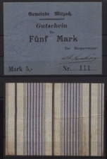 [18469] - Gedruckt auf Kattun: NOTGELD MITZACH  (heute: Mitzach), Gemeinde, 5 Ma