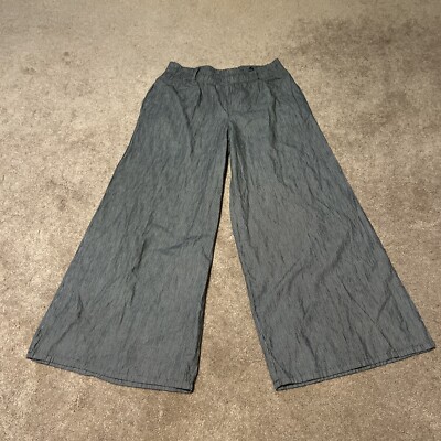 Final Touch Medium Black White Stripe Wide Leg Elastic Waist Pants 100% Cotton