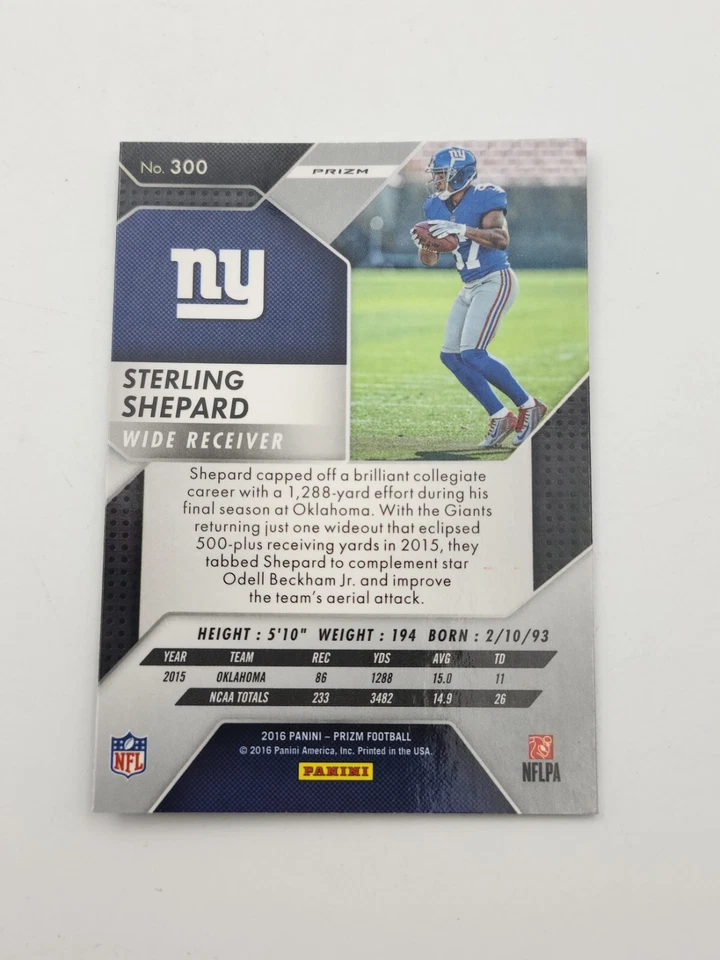2016 Panini Prizm Football Sterling Shepard Silver #300 RC Rookie - Image 2 of 2