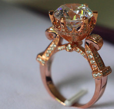 2 Ctw Round Cut DEF VVS1 Moissanite Engagement Wedding Ring 14K Rose Gold Plated