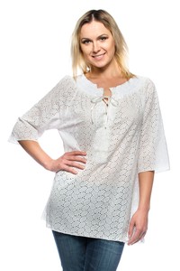 white eyelet peasant top
