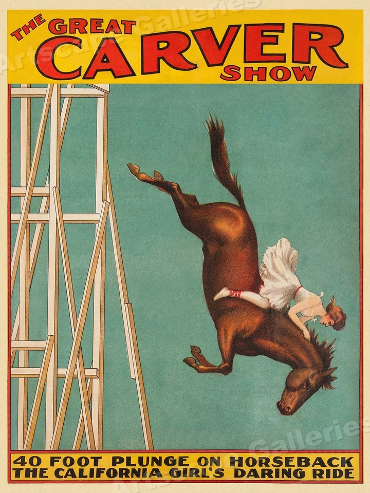 The Great Carver Diving Horse Show 1920s Atlantic City Steel Pier Poster - 24x32
