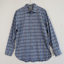 John W Nordstrom Shirt Mens 16 32/33 Trim Fit Button Up Blue Plaid Long Sleeve