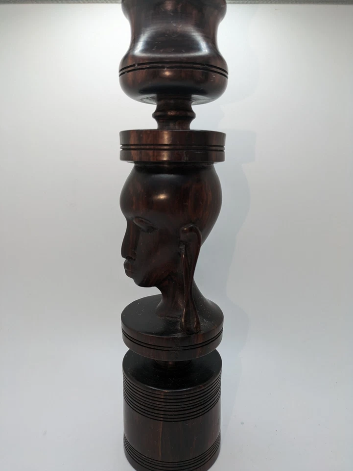 Candelabros busto masculino femenino de madera de hierro tribal africano artesanal artesanal Foto 3 de 4