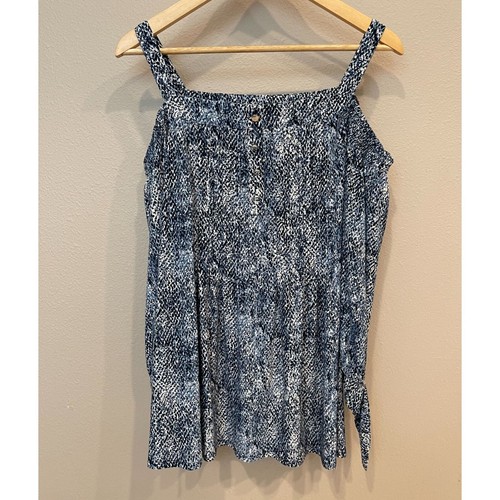 Cocomo Women's Cold Shoulder Pullover Blouse 1X Blue 3/4 Sleeves Flowy NWT