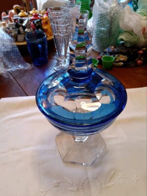 rare cobalt blue signed Val Saint Lambert candy dish