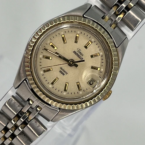 Vintage Timex President Indiglo Women's Watch Gold & Silver  Fluted NEW BATTERY
