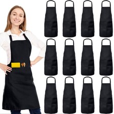 12 Pack Bib Apron, Unisex Restaurant Kitchen Aprons for Women with 2 Pockets