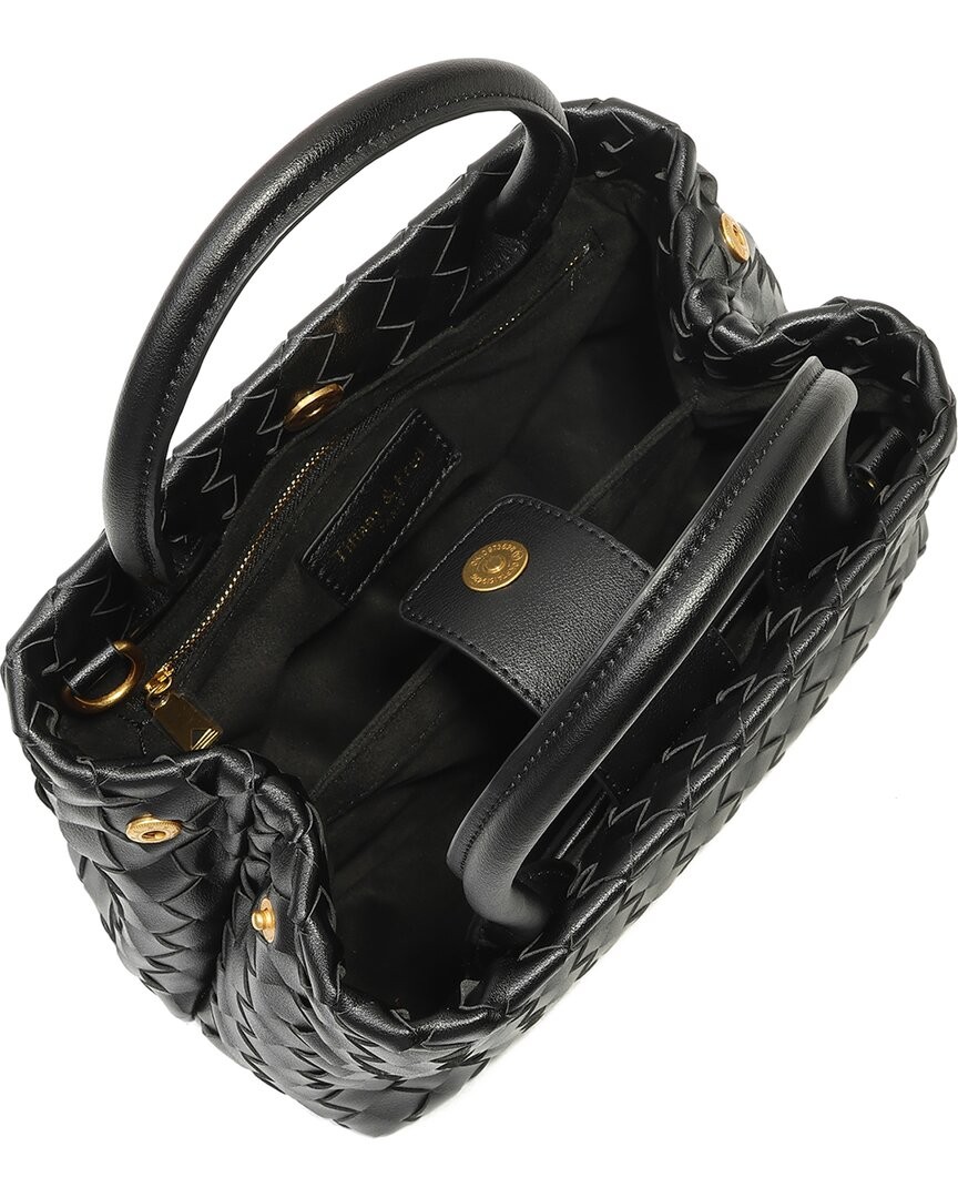 SAINT LAURENT Borsa donna Tiffany & Fred Paris in pelle con manico superiore intrecciata a mano nera